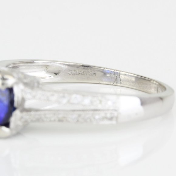 Platinum Ceylon Sapphire & Diamond Bridal Wedding Engagement/ Anniversary Ring - Picture 8 of 9